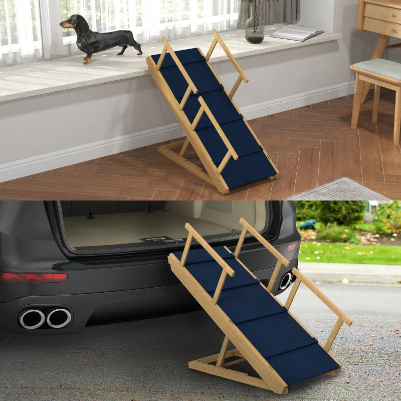 PawHut Hondenloopplank, verstelbaar, inklapbaar, met hekjes, voor honden tot 40kg, houten frame, 85 x 40 x 78,5 cm, Zwart