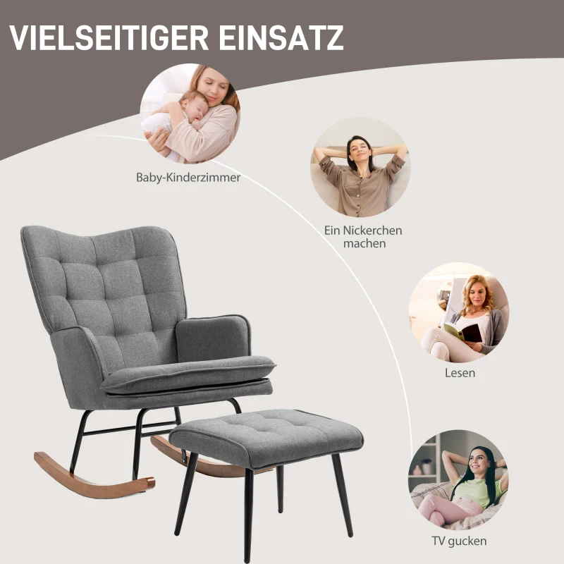 HOMCOM Schommelstoel set moderne comfortabel woonkamer Linnenlook Donkergrijs