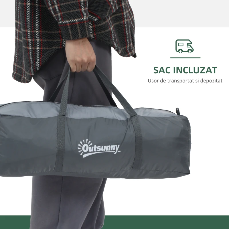 Outsunny Cort pentru Camping 2 Persoane, Cort Cupola Extensibil cu Usi si ferestre, 350x220x145cm, Gri