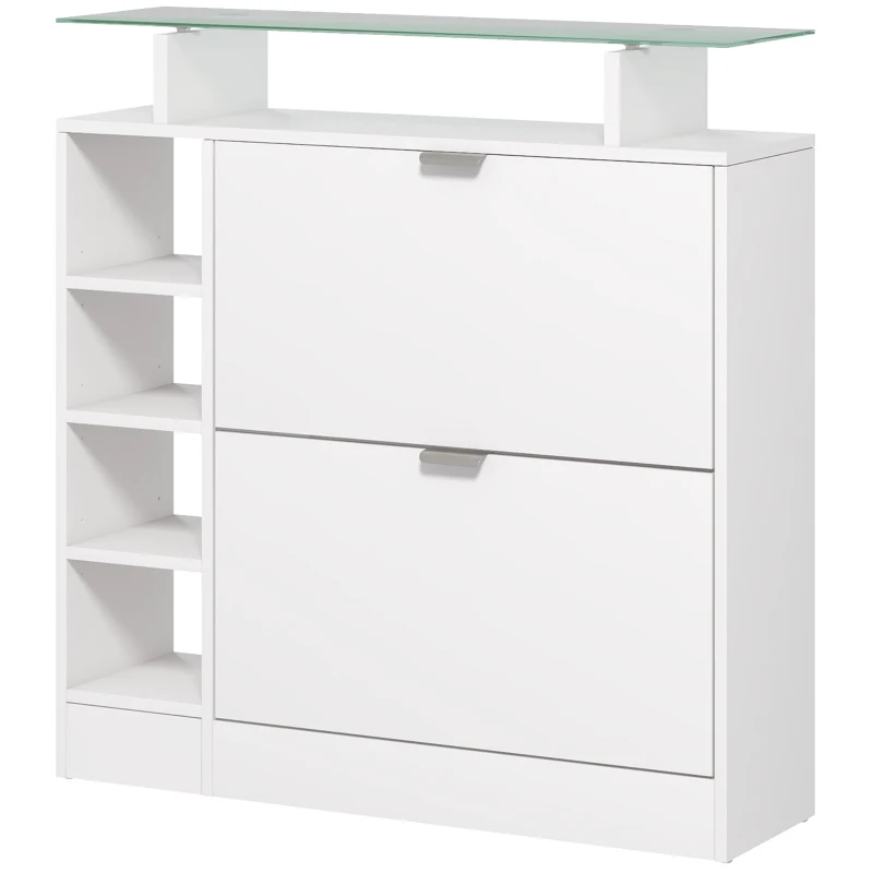 HOMCOM Sapateiro com Gavetas Basculantes, Prateleiras Ajustáveis e Prateleiras Abertas para 12 Pares de Sapatos 89x25x92 cm Branco