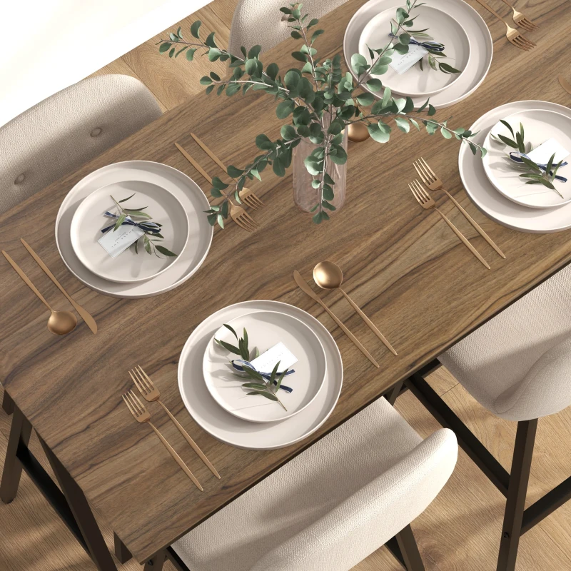 HOMCOM 5-delige Bargarnituur, Tafel en 4 Stoelen, Knoopstiksel, Dikke Bekleding, Linnenlook, Beige(m-8)