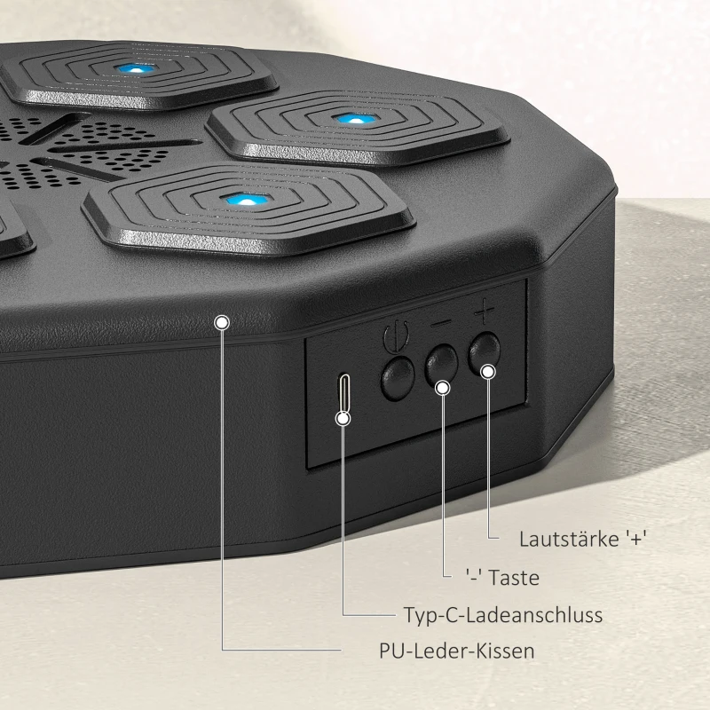 SPORTNOW Bokstrainer met Muziekfunctie, Bluetooth, Oplichtende Punten, Wandmontage, Kunstleer, Zwart