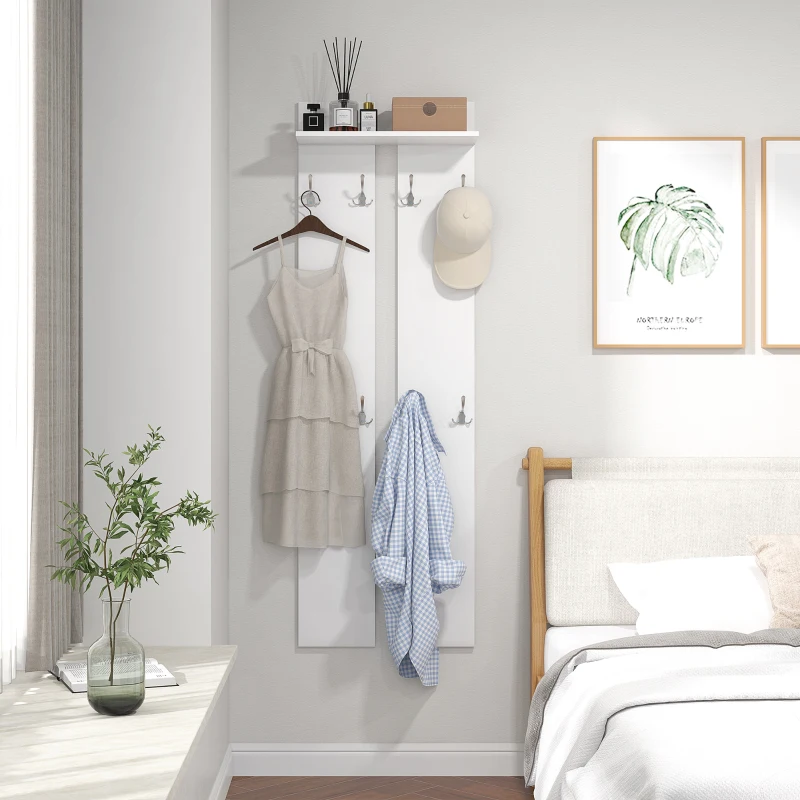 HOMCOM Móvel Cabide de Entrada de Parede Móvel de Entrada Moderno com 8 Ganchos e Prateleira  55x21,3x170 cm Branco