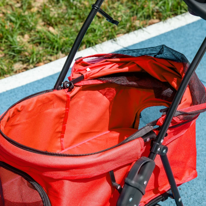 PawHut Hundebuggy Hundewagen bis 4 kg Klappbar Netzfenster Bodenkorb Becherhalter abnehmbares Dach rot 67 x 45 x 96 cm