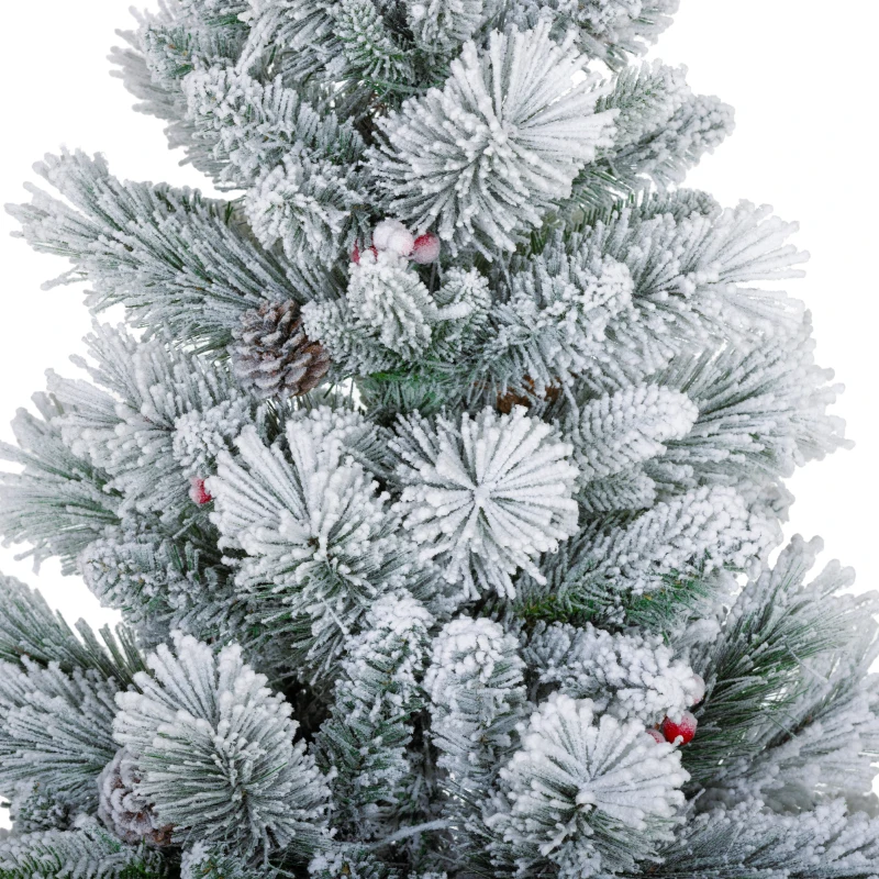 HOMCOM LED-Verlichte Kerstboom, Set van 2, 90 cm, Dennenappels, Rode Bessen, Brandveilig, Groen/Wit