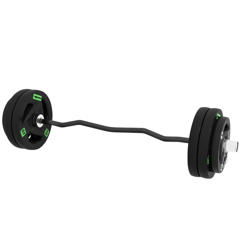 SPORTNOW Curl Bar with 30kg Weight Plates, Barbell Bar for 5cm Weight Plates, Home Gym Weight Lifting Bar, 120cm, 58kg