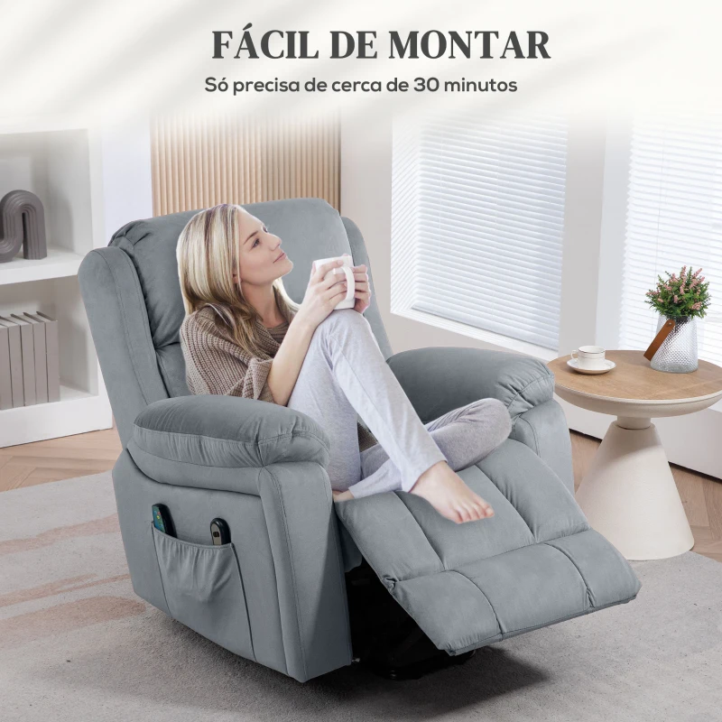 HOMCOM Poltrona Relax Levanta Pessoas Elétrica Poltrona Elevatória com Massagem Poltrona Reclinável com Aquecimento Cinza
