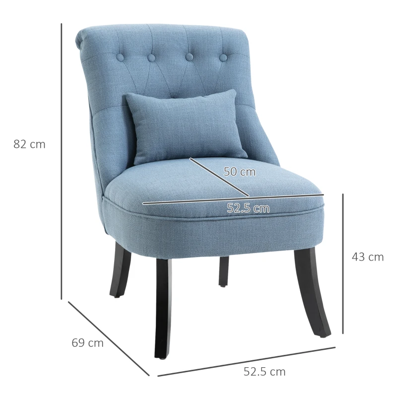 HOMCOM Fotoliu Tapițat cu Pernă și Picioare Antiderapante, Fotoliu din Material Textil, 52,5x69x77 cm, Albastru
