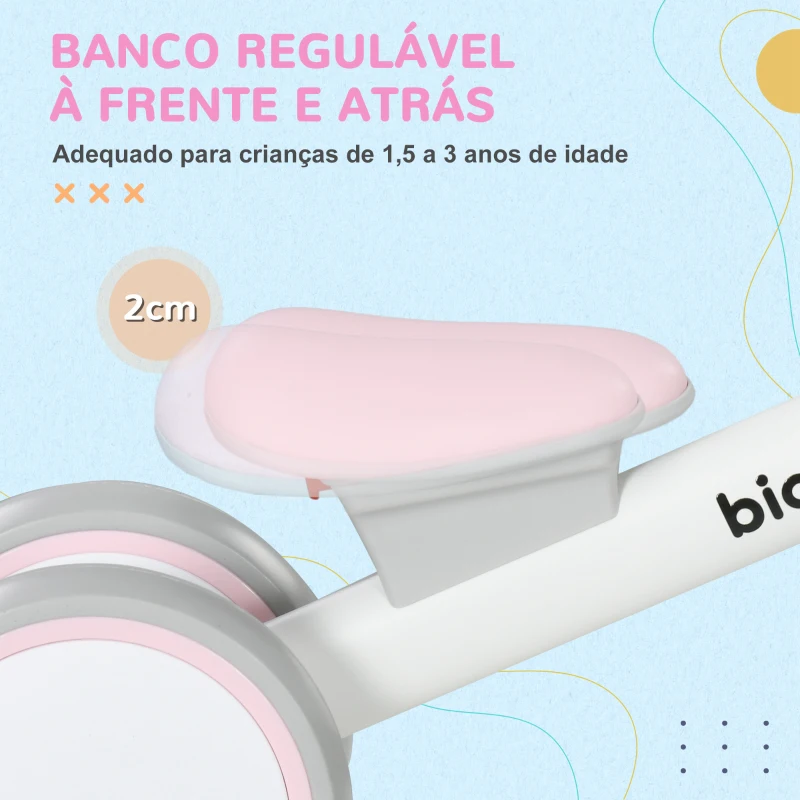 AIYAPLAY Bicicleta sem Pedais para Crianças de 12-36 Meses Bicicleta de Equilíbrio com Assento Ajustável 56x27x39 cm Rosa