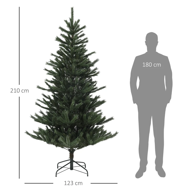 HOMCOM Árvore de Natal Artificial 210 cm com 793 Ramo e Suporte de Aço Árvore de Natal para Sala de Estar Interior Verde