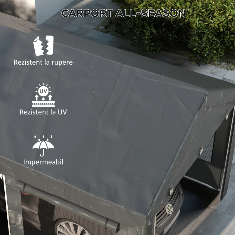 Outsunny Pavilion de Grădină cu Înălțime Reglabilă, 4 Uși și 4 Ferestre, 6x3 m, Gri Închis