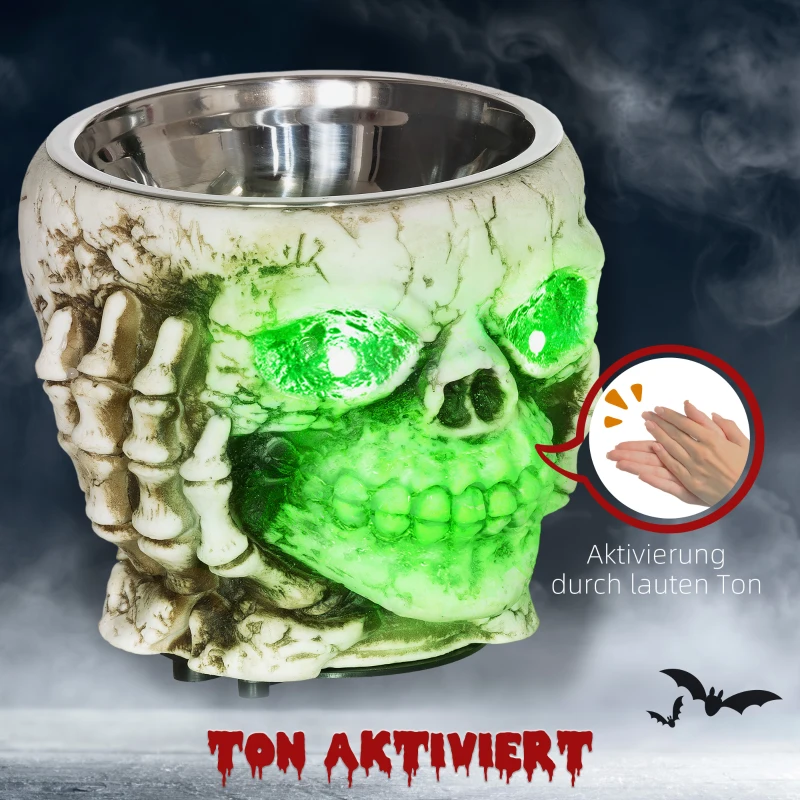 HOMCOM Halloween-decoratie, Skelet-Snoepschaal, Lichtgevende Ogen, Griezelig Gehuil, Grijs/Zwart
