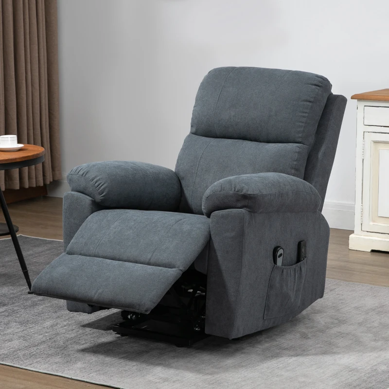 HOMCOM Poltrona Alzapersona Reclinabile fino a 135° con 8 Punti Massaggianti, Telecomando e Poggiapiedi 89x99x103 cm, Grigio