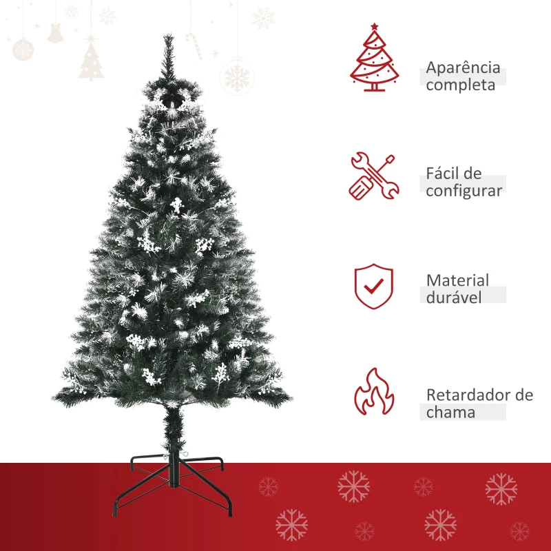 HOMCOM Árvore de Natal Automática 150 cm com 378 Ramos 41 Decorações Suporte em Aço Base Dobrável e Removível Verde