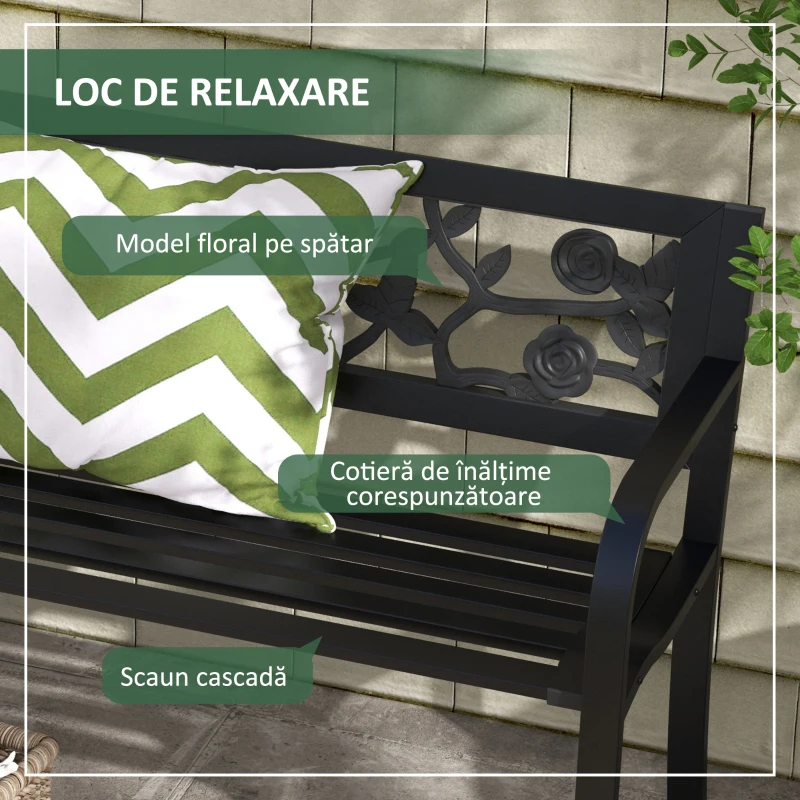 Outsunny Banca de Terasa cu Cadru Metalic, Negru