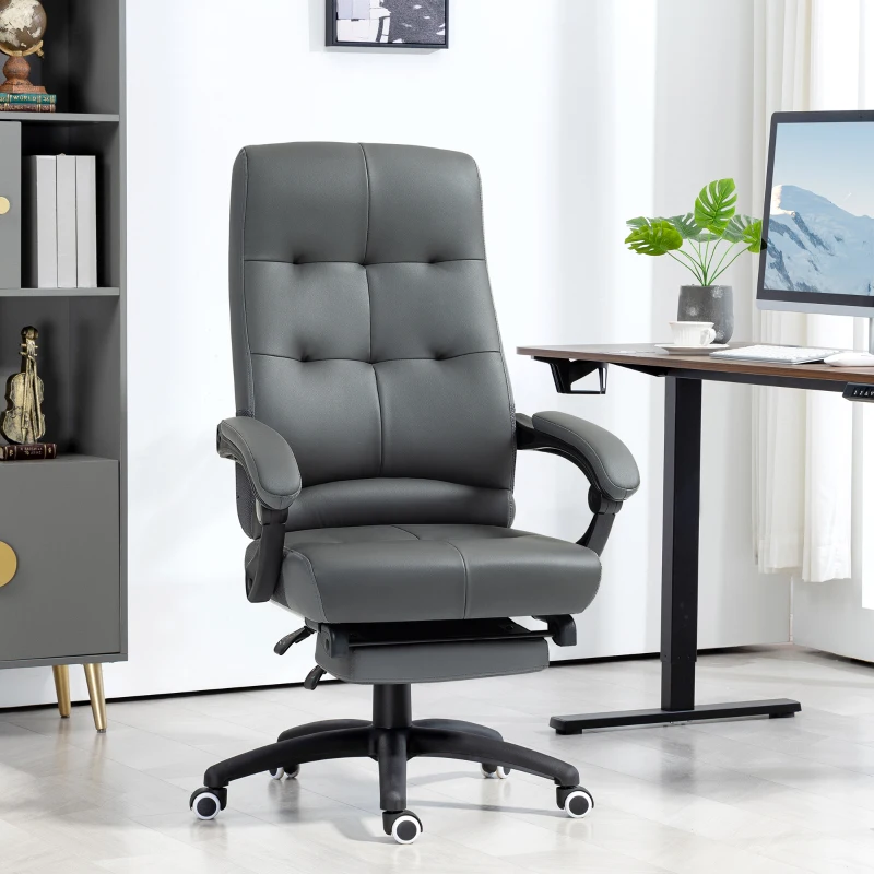 Vinsetto Cadeira de Escritório Ergonómica Giratória Reclinável Estofada em PU com Altura Ajustável 65x65x118-125 cm Cinza Escuro