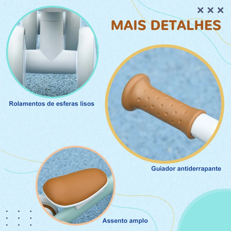 AIYAPLAY Bicicleta sem Pedais para Crianças de 12-36 Meses Bicicleta de Equilíbrio com Assento Ajustável 56x27x39 cm Verde
