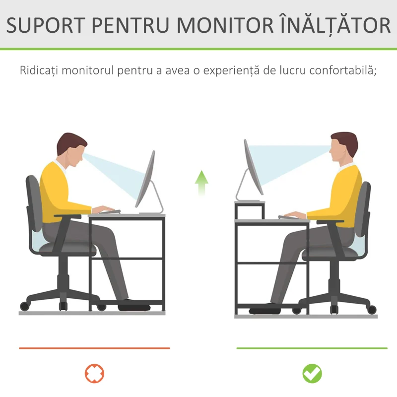 Homcom Suport Monitor Ergonomic 49×25 cm – Include Sertar pentru Mouse/Tastatura