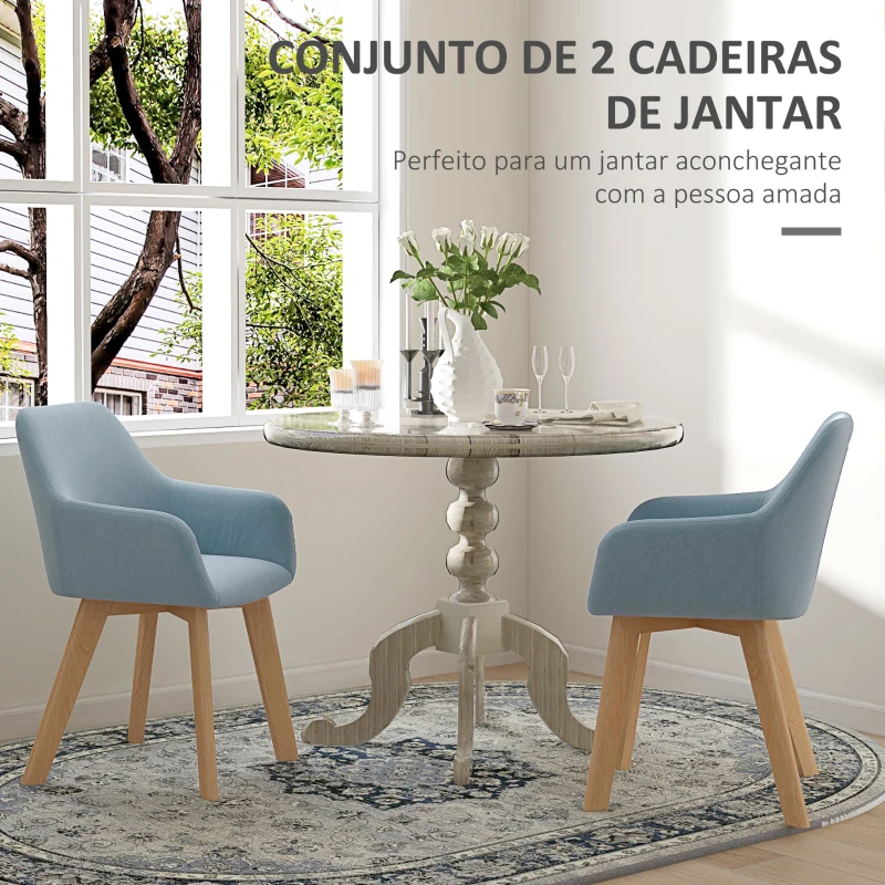 HOMCOM Conjunto de 2 Cadeiras de Sala de Jantar Modernas Estofadas em Veludo 54x57x80 cm Azul Claro