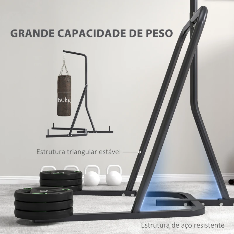 SPORTNOW Suporte Saco de Boxe com Estrutura de Aço Carga 60 kg para Bolas de Velocidade Treino em Ginásio Casa 160x115x208 cm Preto