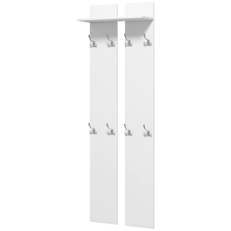 HOMCOM Móvel Cabide de Entrada de Parede Móvel de Entrada Moderno com 8 Ganchos e Prateleira  55x21,3x170 cm Branco