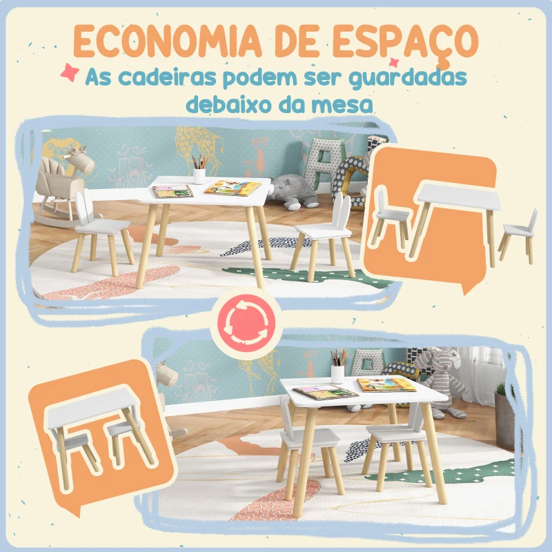 AIYAPLAY Mesa Infantil com Encosto de Cadeiras com Orelhas de Coelho Mesa Infantil para Sala de Jogos de Berçário Branca