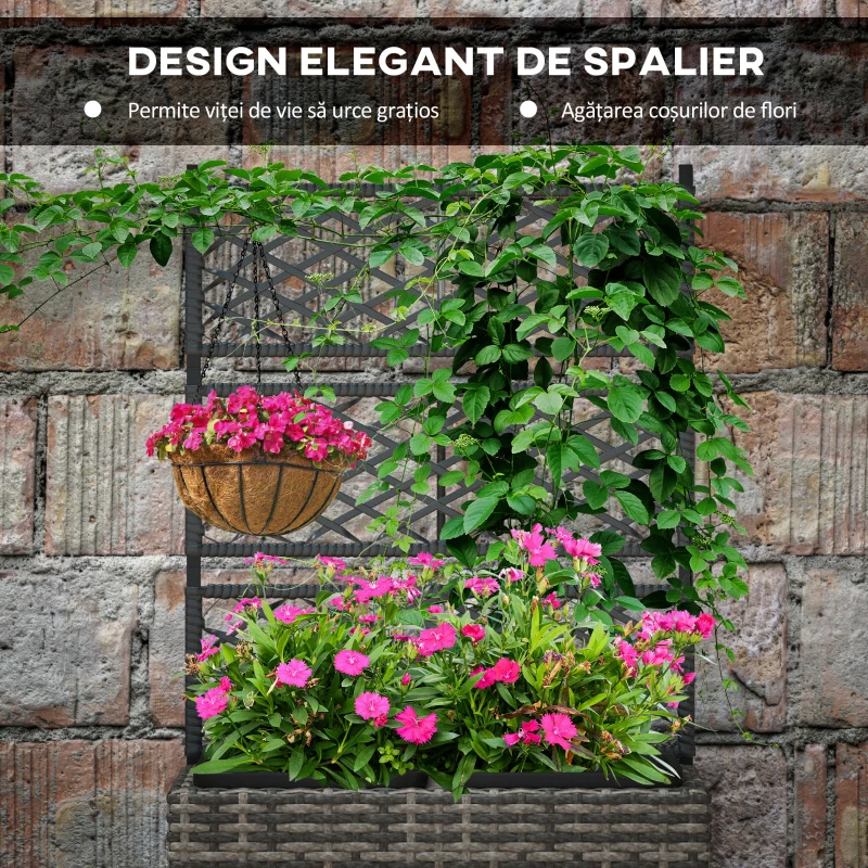 Outsunny Pat De Flori De Sine Statator Cu Doua Cutii De Plante Pentru Gradina 57x30x107cm Mixt Gri