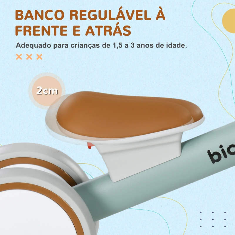 AIYAPLAY Bicicleta sem Pedais para Crianças de 12-36 Meses Bicicleta de Equilíbrio com Assento Ajustável 56x27x39 cm Verde