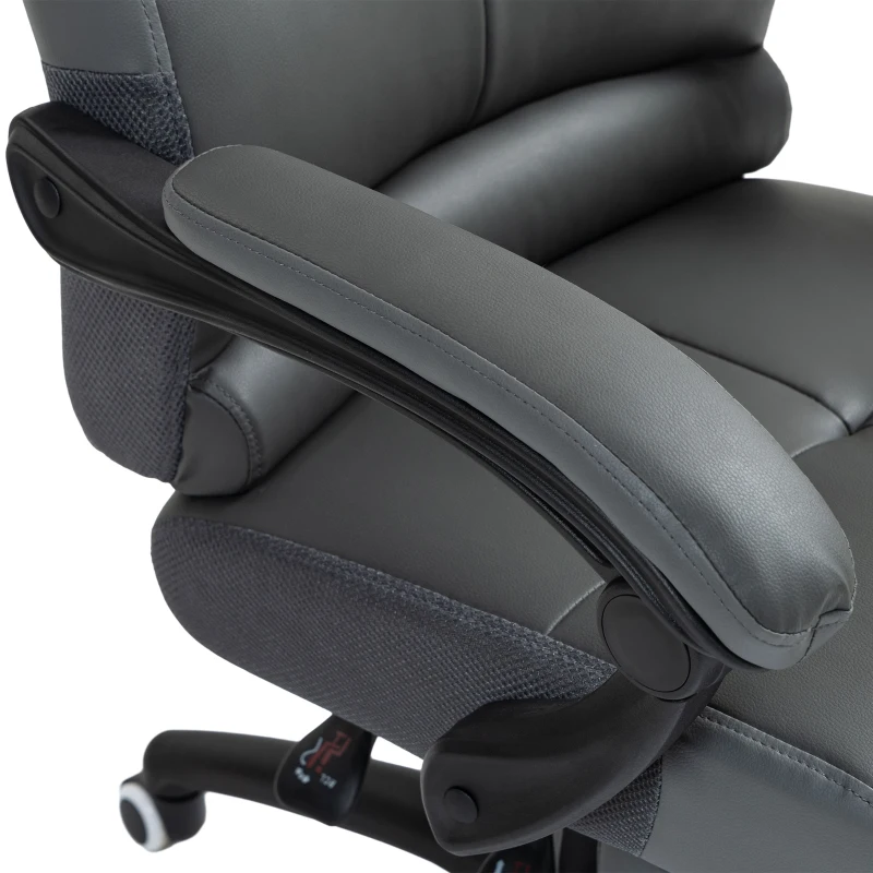 Vinsetto Cadeira de Escritório Ergonómica Giratória Reclinável Estofada em PU com Altura Ajustável 65x65x118-125 cm Cinza Escuro