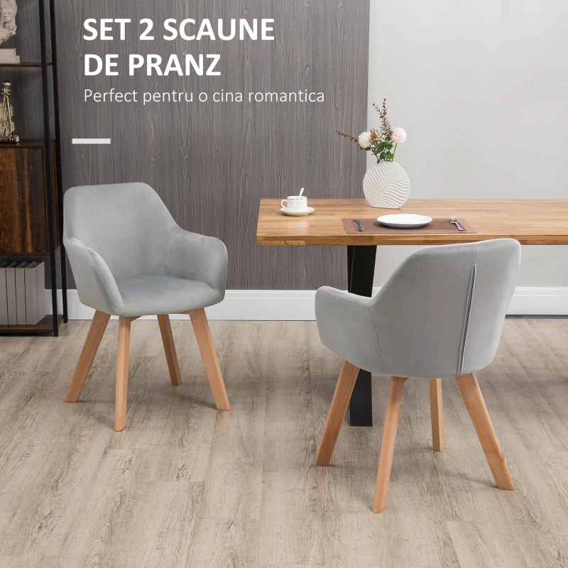 HOMCOM Set 2 Scaune cu Picioare din Lemn, Gri