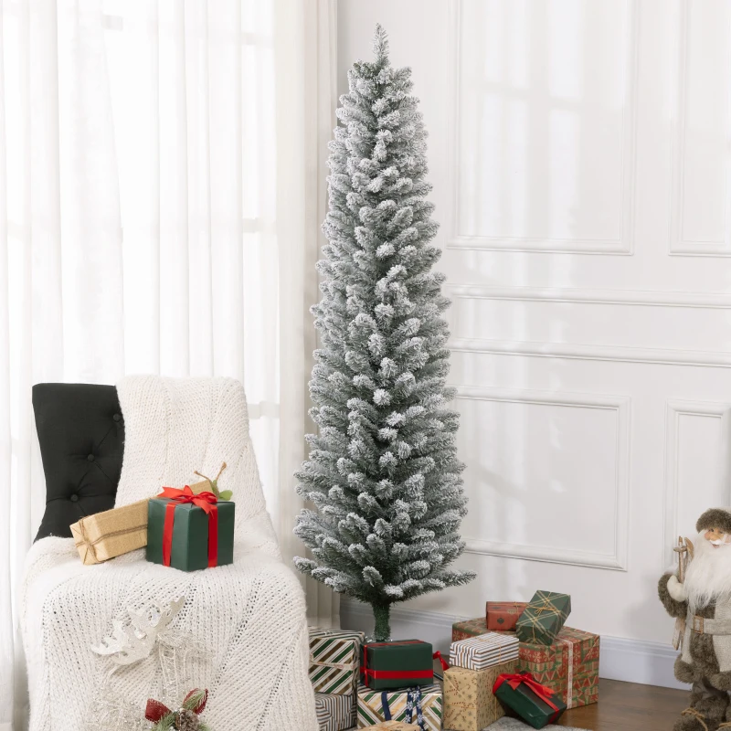 HOMCOM 6ft Artificial Snowy Pencil Christmas Tree - Green
