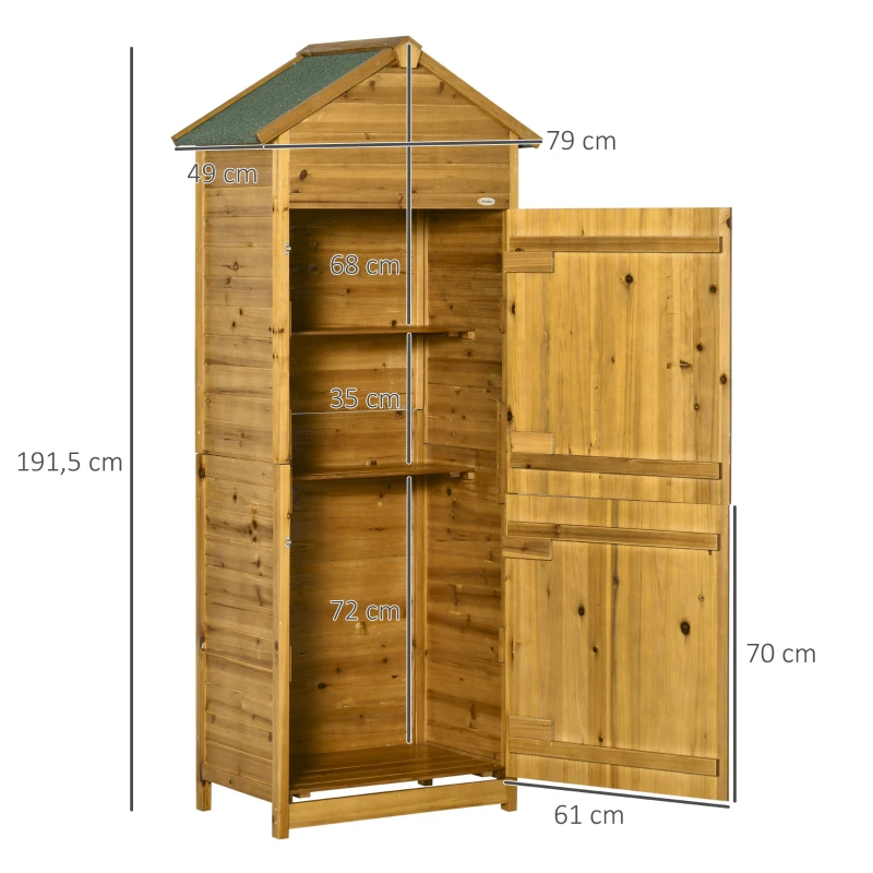 Outsunny Armoire de Jardin Remise pour Outils 79L x 49l x 192H cm 2 Portes 2 étagères Toit bitumé étanche Bois Sapin pré-huilé