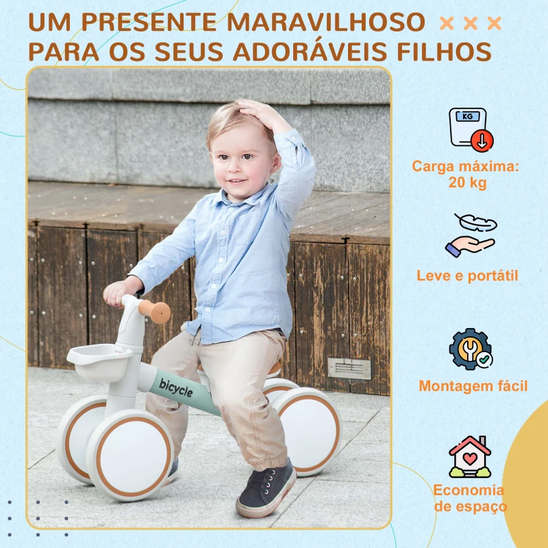 AIYAPLAY Bicicleta sem Pedais para Crianças de 12-36 Meses Bicicleta de Equilíbrio com Assento Ajustável 56x27x39 cm Verde