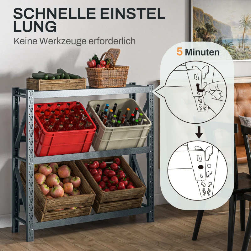 HOMCOM Regał na skrzynki z napojami, do 6 skrzynek, z regulacją wysokości, stalowy, 110x30x110 cm, Szary