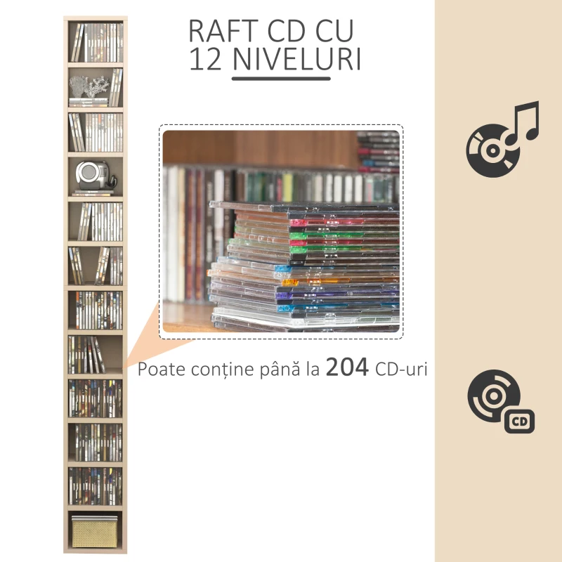 HOMCOM Dulap Biblioteca Suport CD-uri cu 12 Rafturi