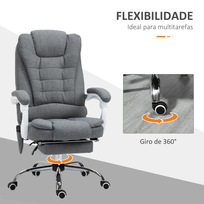 Vinsetto Cadeira de Massagem com 6 Pontos de Massagem Reclinável com Altura Ajustável e Função de Aquecimento 65x70x111-119 cm Cinza