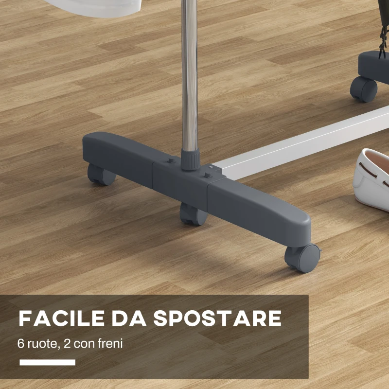 HOMCOM Stendino Verticale con 4 Ripiani Regolabili, in Acciaio e Plastica, 142x55x172 cm, Grigio e Argento