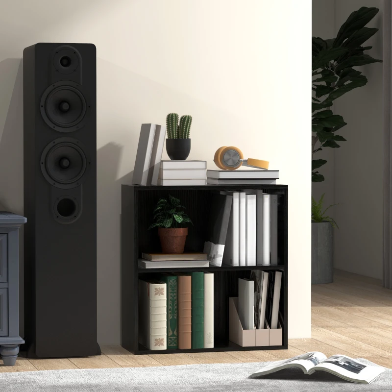 HOMCOM 2 Tier Bookshelf, Low Bookcase with Adjustable Shelf, 2 Compartments for Home Office, Living Room, Study, Black