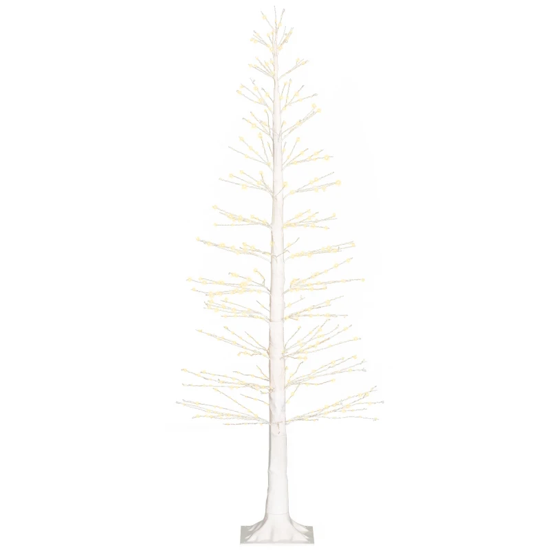 HOMCOM LED-Verlichte Kunstkerstboom, 180 cm met Realistische Schors, Wit