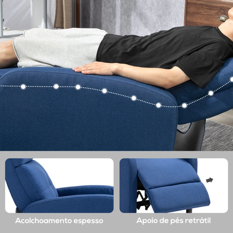 HOMCOM Poltrona Relax Reclinável até 155° Poltrona Reclinável Manual para Pessoas com Altura Inferior 195 cm 67x87x98 cm Azul Escuro