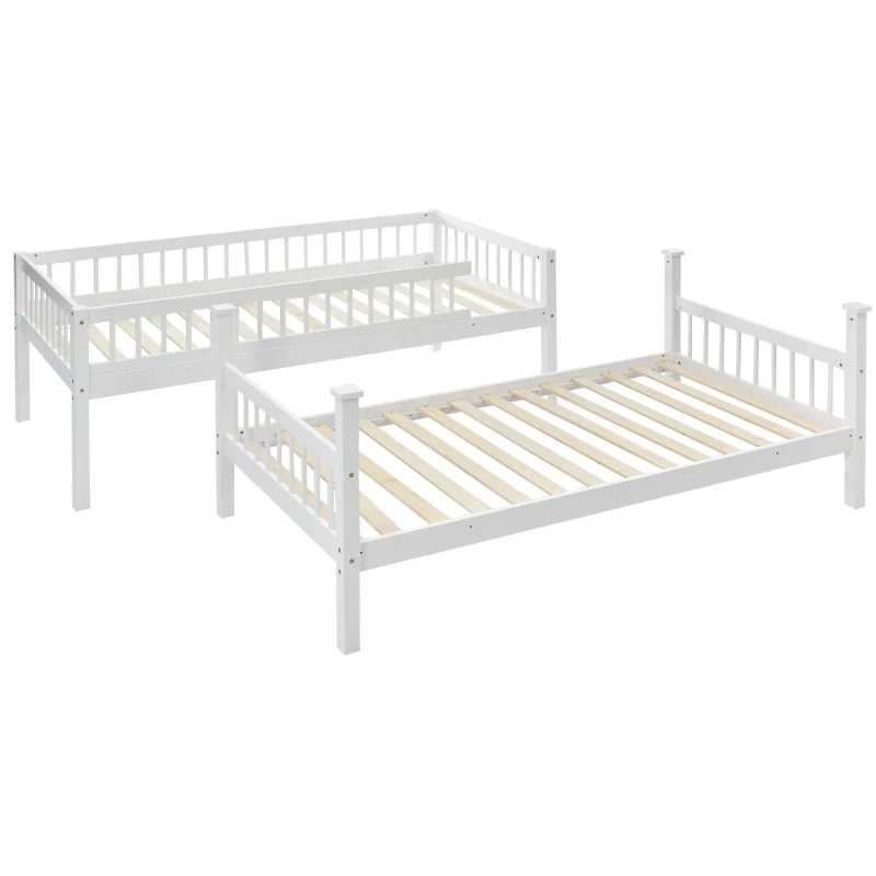 Bunk Bed for Kids, Solid Pine Wood Frame with Under Bed Drawer Storage and Shelves, Ideal for Kids Storage, 198x99.5x152 cm, White