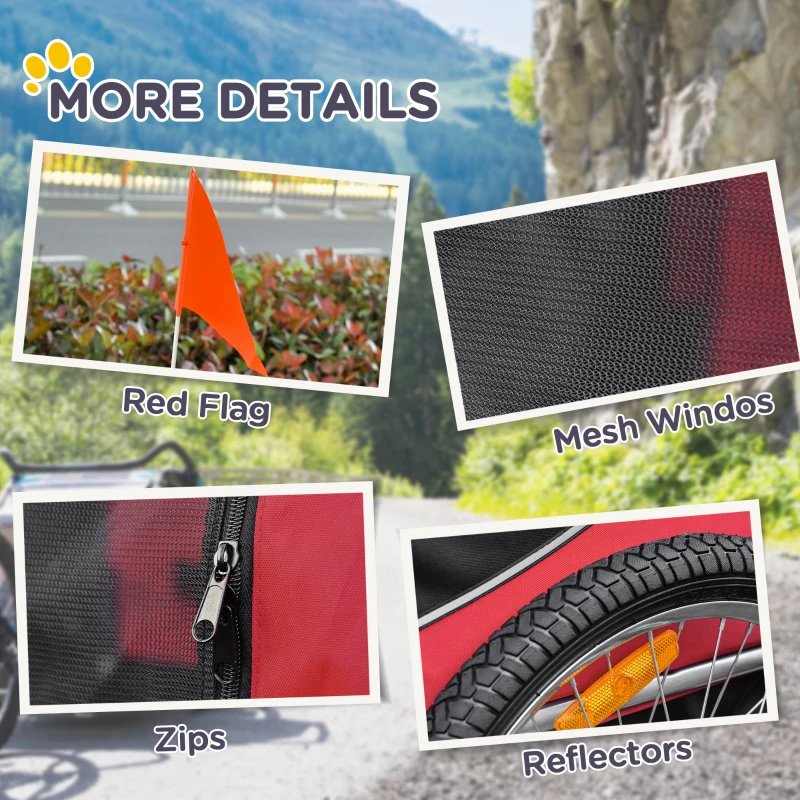 PawHut Fahrradanhänger Hundeanhänger bis 20 kg mit Universalkupplung Stahl Rot+Schwarz