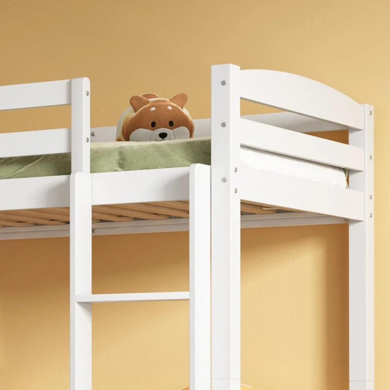 Triple Bunk Bed with Ladder, Solid Pine Wood Frame, Space-Saving Design, 195x96.5x191.5 cm, White