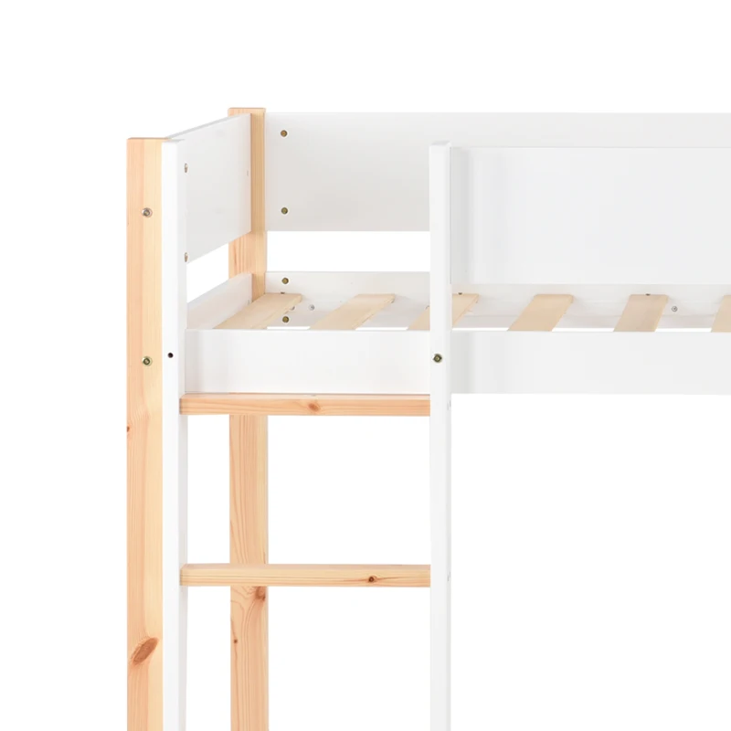 Loft Bed Children Single Sofa Bed Mid Sleeper with Movable Cabinet and Storage, 3FT Bed 200x101x100 cm, White