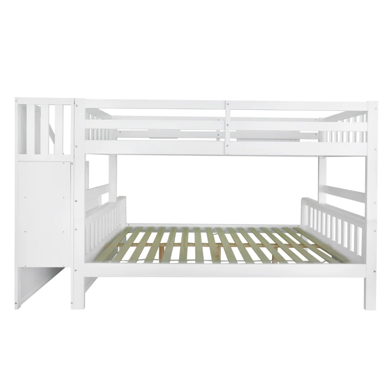 Children's Bunk Bed with Stairs and Trundle, Solid Pine Wood, Cloud Design, Multiple Storage Compartments, Kids Storage Solution, 234x140x139 cm, White