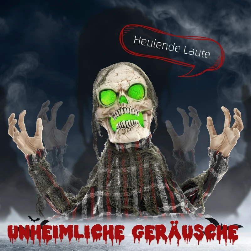 HOMCOM Dekoracja na Halloween Groundbreaker-Szkielet, giętkie ramiona, świecące oczy, upiorny wyc