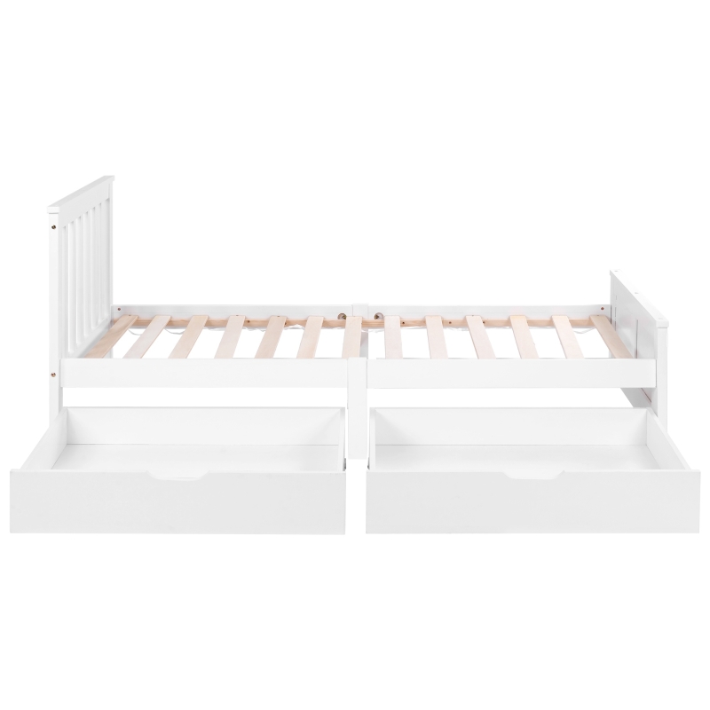Wooden Solid Pine Divan Storage Bed with Drawers, Single 3ft, 196x100x82 cm, White