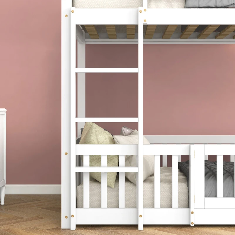 Children's Bunk Bed with Safety Railings and Right-Angled Ladder, Solid Pine Wood, Kids Storage Solution, 198x101.5x150 cm, White
