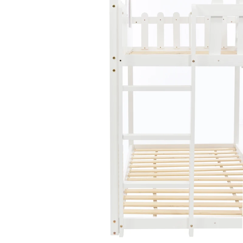 Children's Bunk Bed Frame with Ladder, House Bed, Space-Saving Design, Ideal for Kids' Room Storage, 200.5x98.5x189.5 cm, White