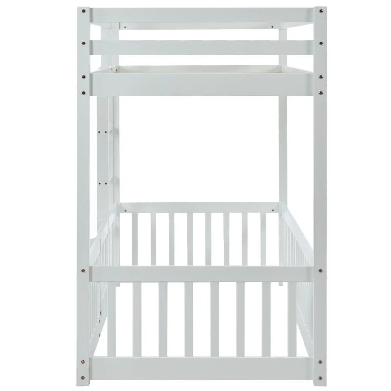 Children's Bunk Bed with Safety Railings and Right-Angled Ladder, Solid Pine Wood, Kids Storage Solution, 198x101.5x150 cm, White